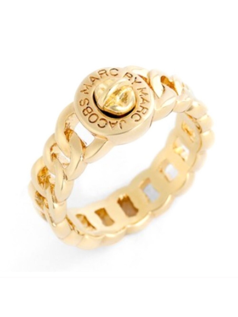 Marc by Marc Jacobs Gold Tone Katie Turn Lock Chain Ring NEW MEDIUM/LARGE